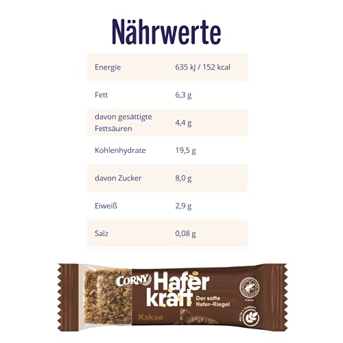 Haferriegel Corny Haferkraft Kakao, Vollkorn & Vegan, 12x65g (Packung mit 2)