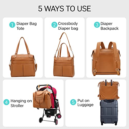 Beaulyn Leather Diaper Bag Backpack Diaper Bag Tote With 12 Pockets For Mom,Baby Registry Search,Large Travel Baby Bag With 1 Changing Pad,2 Stroller Buckles,4 Insulated Pockets #TOP3