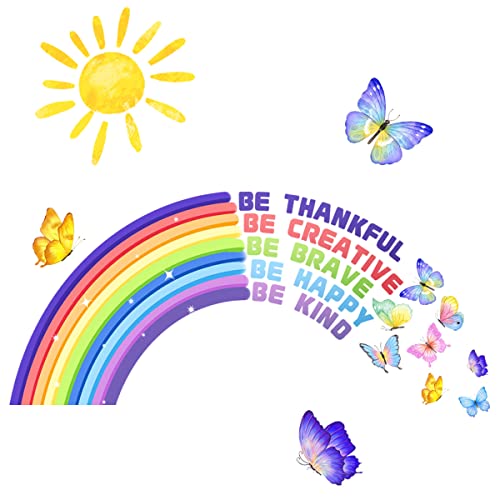 Mirabuy Colorful Rainbow Sun With Butterfly Wall Decals Be Thankful Motivational Quotes Wall Stickers For Nursery Kids Bedroom Playroom #TOP2