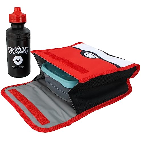 Pokémon Schulranzen 4-teiliges Set | Kinder Rucksack und Lunch Bag Set mit Federmäppchen und Trinkflasche | Kinderrucksäcke | Offizielles Merchandise