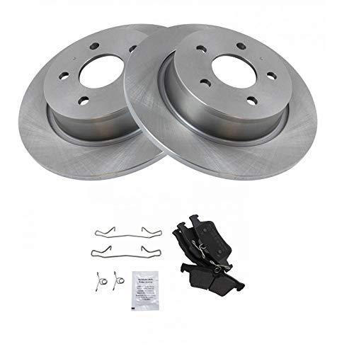 Image of TRQ Rear Brake Pad and Rotor Set Semi Metallic Solid Rotors 11.02 in 5-Lug | For 2013-2018 Ford C-Max 2013-2016 Escape 2014-2018 Transit Connect