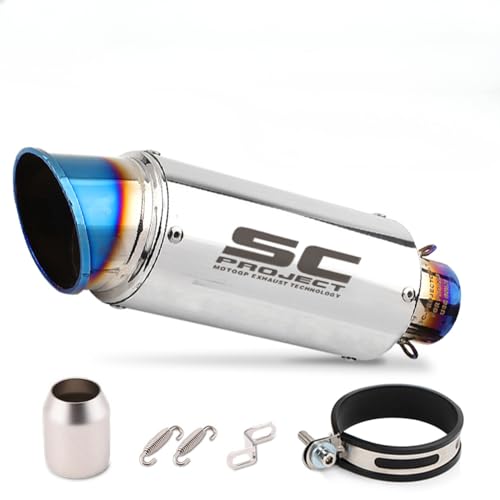 バイクサイレンサー スリップオンマフラー インナーバッフル 差込口51mm/60mm 汎用 ボディの直径89mm 長さ245mm/310mm 排気管 オートバイ排気パイプ バイクスリップオンマフラー シルバー (B(51mm))