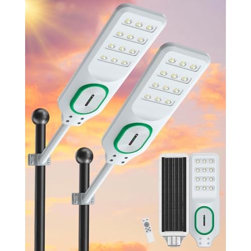AIKVSXER L-9000W Solar Street Lights Outdoor, Commercial Dusk to Dawn Parking Lot Light, 6500K Waterproof IP67 Solar Security Flood Lights with Motion Sensor and Remote for Street,Yard, Road