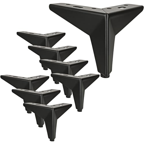 GOYADA Lot de 8 Pieds de Canape Metal Noir 10 cm, Pieds de Canapé Charge Jusqu'à 600 KG, Pied de Meuble Noir avec 40 Vis, Pied de Table Basse Metal pour...