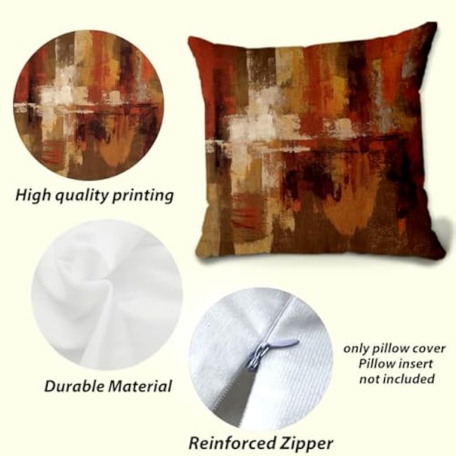 2Pcs Burnt Orange Abstract Pillow Covers, Painting Orange Decor Vibrant Throw Pillow Square Cushion Covers 18x18 inch Nursery Living Room Home Decor for Car Bed Couch