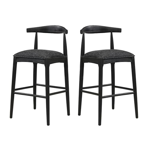 Christopher Knight Home Nami Butaco de Barra de Madera de 30.5'', Set de 2, Butaco Tapizado en Tela con Respaldo Curvo, Taburete de Cocina con Patas Delgadas en Taper y Reposapiés, Negro miniatura 4