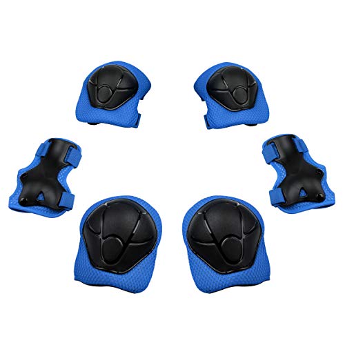 COEWSKE Kit Protecciones para Niños 6 Piezas Set Proteccion Protectores de Muneca Guardias Rodilleras y Coderas para Deportes Ciclismo Patinaje (Azul)