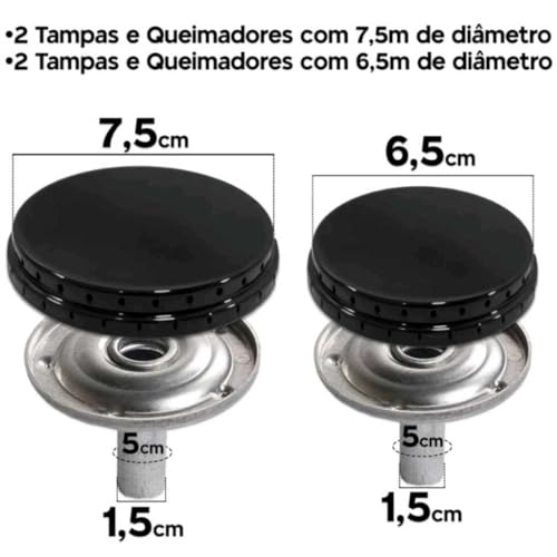 Espalhador + Queimador 2 PEQ E 2 GDE Fogão 4 Bocas Esmaltec/Veneza/Bali/Ágata/Munique/Caribe