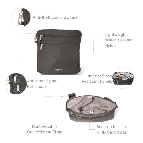 Baggallini Securtex Anti-Theft Crossbody 8.25"x8.25" Travel Purse with RFID, Locking Zippers & Cut-Resistant Strap3