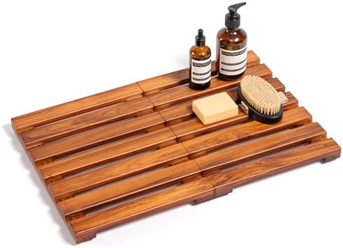 Teak Shower Mat - Premium Non-Slip Bath Mat for Bathtub & Shower,...