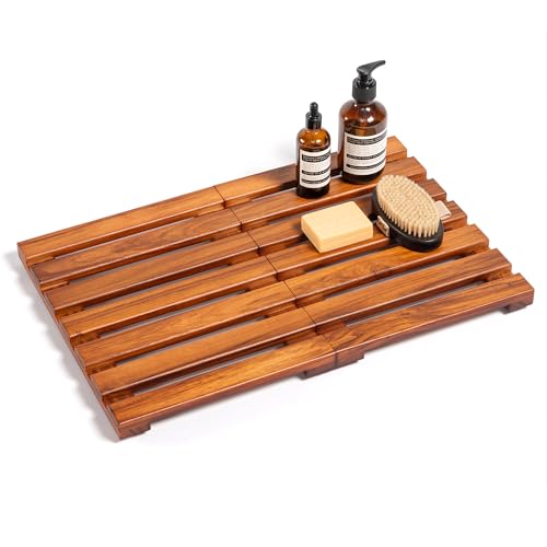 Teak Shower Mat - Premium Non-Slip Bath Mat for Bathtub & Shower, Natural Wooden Bathroom Floor Mat, Spa-Style Fast-Drying Bathtub Tray, Solid Teak Wood (21'x14')