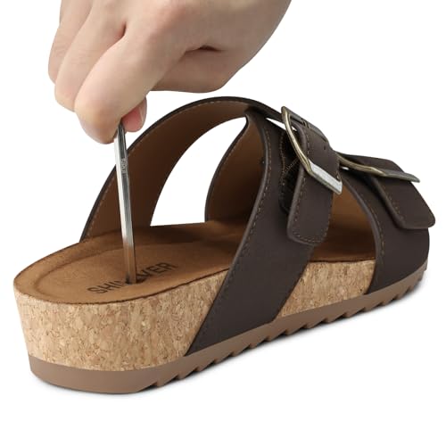 Image of SHIBEVER Comfortable Slides Sandals for Women: Wedge Adjustable Buckle Slip on Slide - Arch Support Open Toe Woman Sandal