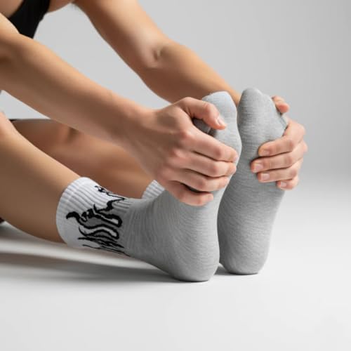 Image of Summer Unisex Fire & Flame, Electric&lighting Print Crew Socks - Soft Cotton, Breathable & Stretchable Streetwear Socks for Men & Women | Stylish Casual, Sports & Daily Use
