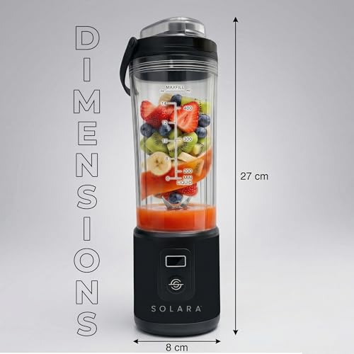 Image of SOLARA Blendkwik Pro Portable Blender - USB Rechargeable, 4000mAh, 180W, 450ml, for Smoothies, Juices & Ice Crushing - Black Knight