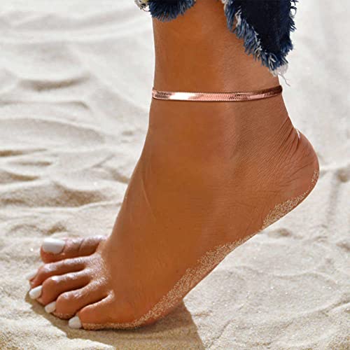 Image of FOCALOOK 14K Gold Plated Anklets for Women Waterproof Plus Size Ankle Bracelet 8.5-10.5 Inch Adjustable Mariner /Figaro /Flat Snake /Cuban Link Chain Anklet Jewelry for Summer Beach Holiday