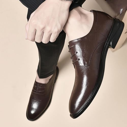 Men's Leather Platform Block Heel Elegant Men's Leather Dress Shoes Lace Up Oxford Style with Slip-On for Business and Parties2