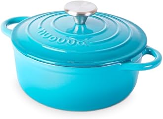 Nuovva Enamelled Cast Iron Dutch Oven Pot with Lid – 2.1 Quart Casserole Dish – Ceramic Dutch Oven for Bread Baking, Roasting, Braising & Stews – Oven Safe up to 500°F – 20cm Blue