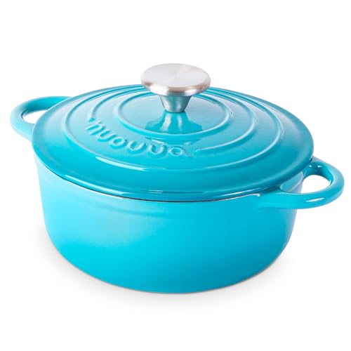 Gusseisen-Ofentopf mit Deckel – Emaille-Kochtopf mit Antihaft, Ofenfest – Blau, 2.0 Liter, 20 cm – von Nuovva