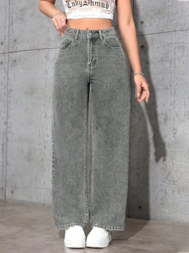 Image of KOTTY Women's High Rise Wide Leg Jeans|Cotton Blend Straight Fit Denim|Trendy Comfortable Casual Wear