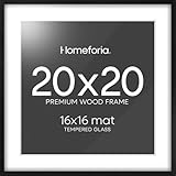 Homeforia Portarretratos cuadrado de madera de roble negro de 20 x 20 pulgadas con paspartú de 16 x 16 pulgadas, gancho