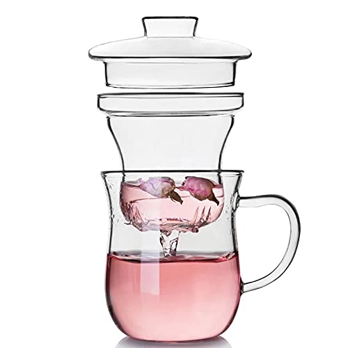 Iris Design Chinese Style Tea Mug With Lid Filter Coffee Cups Tea Set Mugs Beer Drink Office Mug Drink Ware Heat-Resistant Glass Cup, 2206_7-7To9, 350Ml