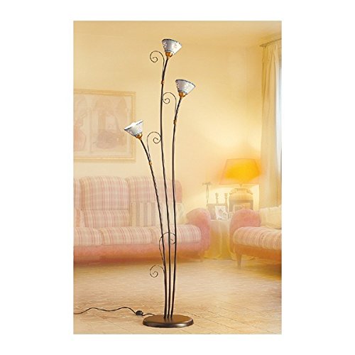 Piantana a 3 luci in ferro battuto con piatti traforati e decorati stile vintage rustico - h 183 cm - Bianco (nessun decoro)