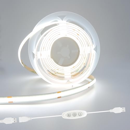 GXILEE 5V COB LED Strip Lights USB Powered Dimmable 6500K White CRI93+ 6 ft Dotless LED Tape Light...