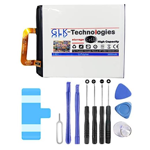 GLK-Technologies® batteri för Google Nexus 6P A1 A2 Huawei Angler H1511 H1512 HB416683ECW | 3 600 mAh kapacitet | inkl verktygssats // produkt 2020 Bj