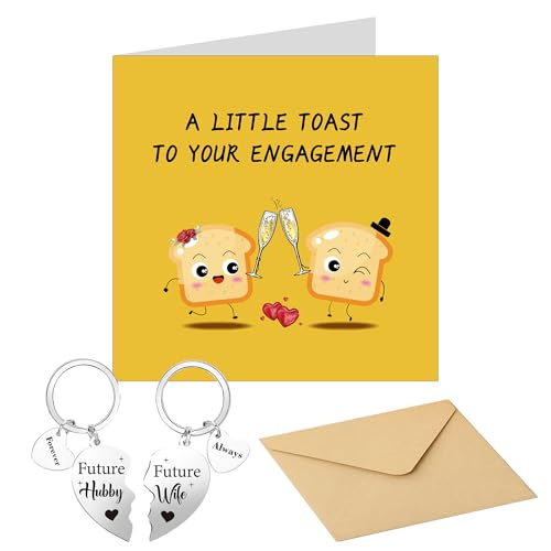 Engagement Card For Couples Gifts - Includes Funny Personalised Card, Keychain & Envelope Handmade Toast Design for Couples, Fiancé, Daughter & Son Wedding, Anniversary Or Engagement Day