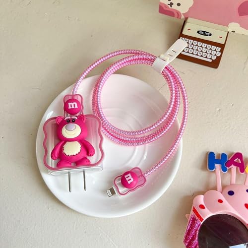 Image of Dezet For iPhone Charger 18-20W Cute Cartoon Charging Cable Protector Set For iPhone Fast Charging USB Cable With Protective Silicone Cover & Organizer Clip Stylish Design (MAROON CAT 7),1M
