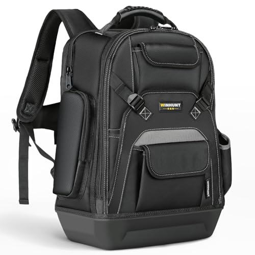 Image of WINHUNT Tool Backpack, Tool Rucksack with 17 Pockets, Black, 48x34x22 cm
