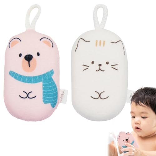 QOWIJEX 2 Piezas Esponja Baño Bebe Niños, Esponja Ducha Niños,Esponja de Konjac para el Baño del Bebé,Esponjas Hidrófilas para Bebés,Linda Forma, del Bebé Herramientas de Baño para Niños
