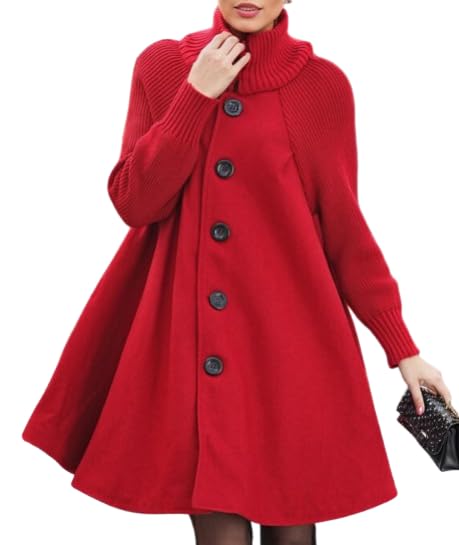 TIAFORD Womens Winter Coats Warm Button Down Turtleneck Trench Coat Long Sleeve Long Jackets Dress Overcoat