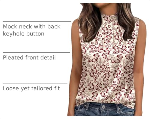 Image of Funlingo Women's Silk Satin Tank Tops Mock Neck Camisole Dressy Sleeveless Blouse Business Casual Pleated Summer Shirts 2026