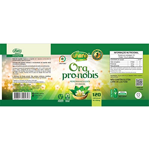 Ora Pro-Nóbis Pereskia Aculeata Unilife 120 Cápsulas