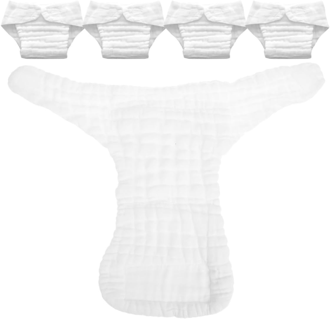 5pcs Reusable Cotton Nappy Liners Soft Washable Cloth Diaper Insert Pads Quick Drying White Size S for Sleep and Traveling