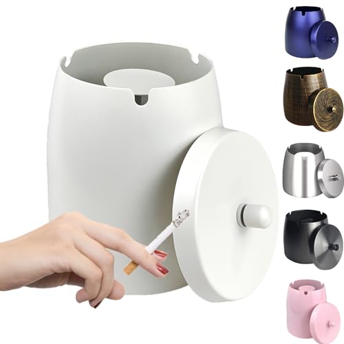 WUSIFIE Ash Tray, Large Outdoor Ashtray with Lid, Ashtray for Outside Patio, Stainless Steel Windproof Smokeless Ash Tray for Balcony, Ashtrays for Smokers, Cigar, Home Office Decoration