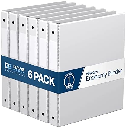 Premium Economy 1-Inch Binder, 3-Ring Binder for School, Office, or Home, Colored Binder Notebook, Pack of 6, Round Ring, White