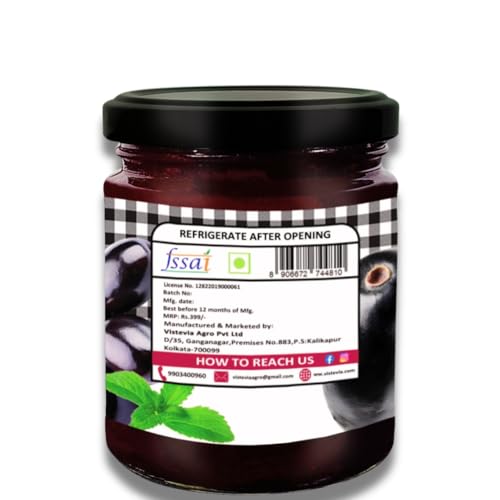 Image of Vistevia Sugar Free Kala Jamun Jam, Diabetic and Keto Friendly - Sweetened Naturally with Stevia, More Than 60% Jamun Content - Tastes Delicious - Pack of 1 (220GM)