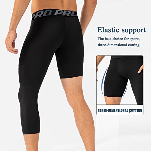 Lanbaosi 2 Pack 3/4 One Leg Compression Tights For Basketball Leg Sleeve Capri Athletic Base Layer Underwear For Gym Running #TOP1