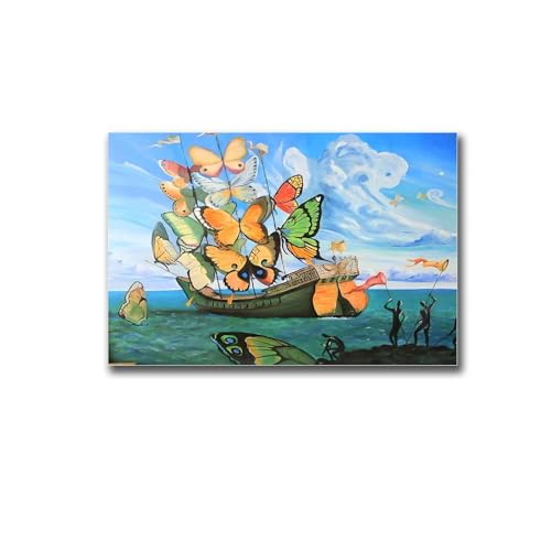 Canvas Art Posters and Wall Art Prints Salvador Dali Ship With Butterfly Sails Canvas Art Dali Canvas Salvador Dali Print Sea Canvas Butterfly Boat Modern Home and Bedroom Decoration20x30inch without Frame