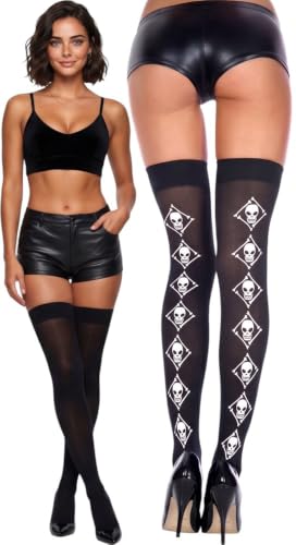 Image of ToBeInStyle Women's Skull Crossbones Skeleton Pirate Symbol Hosiery Tights & Thigh High Stockings