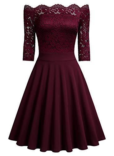 Missmay GHA3805JIUHONG03 Women'S Vintage Floral Lace Half Sleeve Boat Neck Formal Swing Dress thumb #4