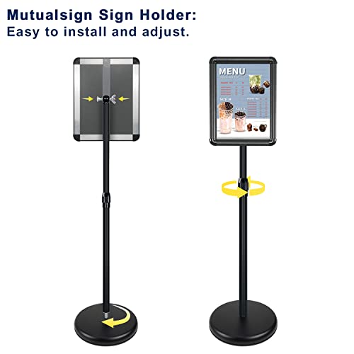 Mutualsign 11X17 Inches Poster Stand Holder Adjustable Pedestal Floor Standing Sign Holder Vertical And Horizontal View Sign Display, Aluminum Snap Open Frame With Safety Corner, Black #TOP3