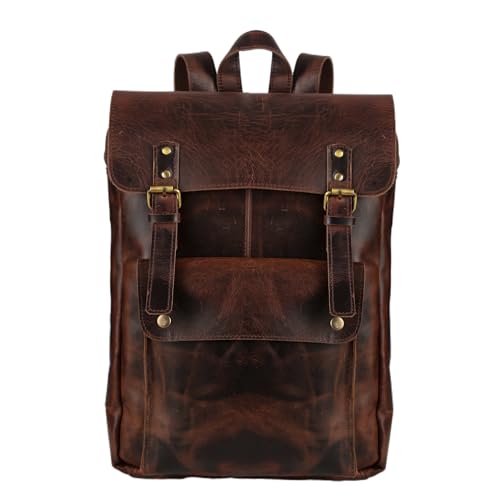 TUZECH Handcrafted Vintage Genuine Buffalo Leather Backpacks for Women and Men Fashionable, Trendy Laptop Bag (19 Inches)2
