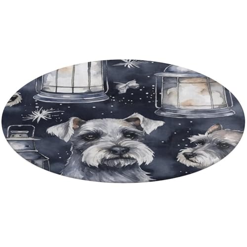 Alfombra redonda para puerta de perro y linterna decorativa en estancias pequeñas 2