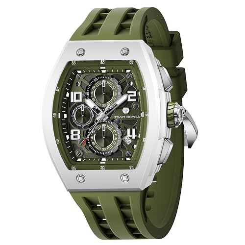 Image of Tsar Bomba Mens Watches Quartz Wristwatch for Men Waterproof 50M Analog Luxury Tonneau Chronograph Calendar Date Men's Dress Business Work Watch Gift for Men