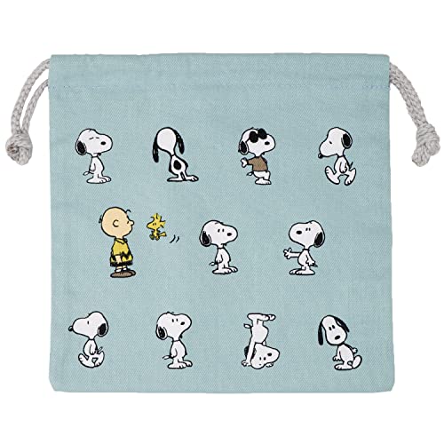ツジセル 巾着 スヌーピー ちらし ブルー 両面プリント 20cm 0404-165