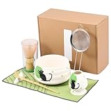 Hevtsde 7Pcs Matcha Whisk Set with All Accessories Ceremonical Matcha Making Kit Hand Painted Fine Craftsmanship Heat Resistant for Daily Tea Time(green-Style 1-7)