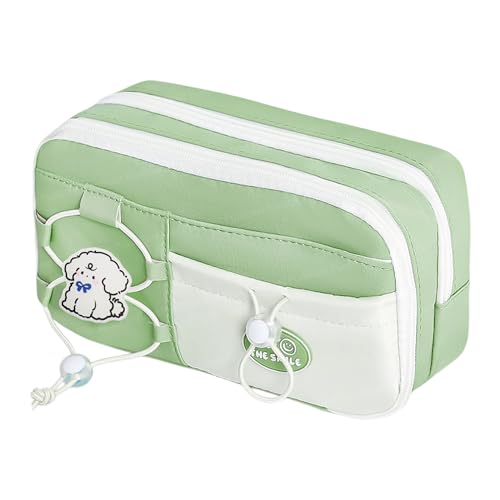 Image of FunBlast Pencil Pouch for Girls - Aesthetic Multi-Compartment Zipper Pouch with Drawstring Pocket, Cute Kawaii Pencil Case, Stylish Stationery Pouch, Return Gift for Kids & School Use (Green2)